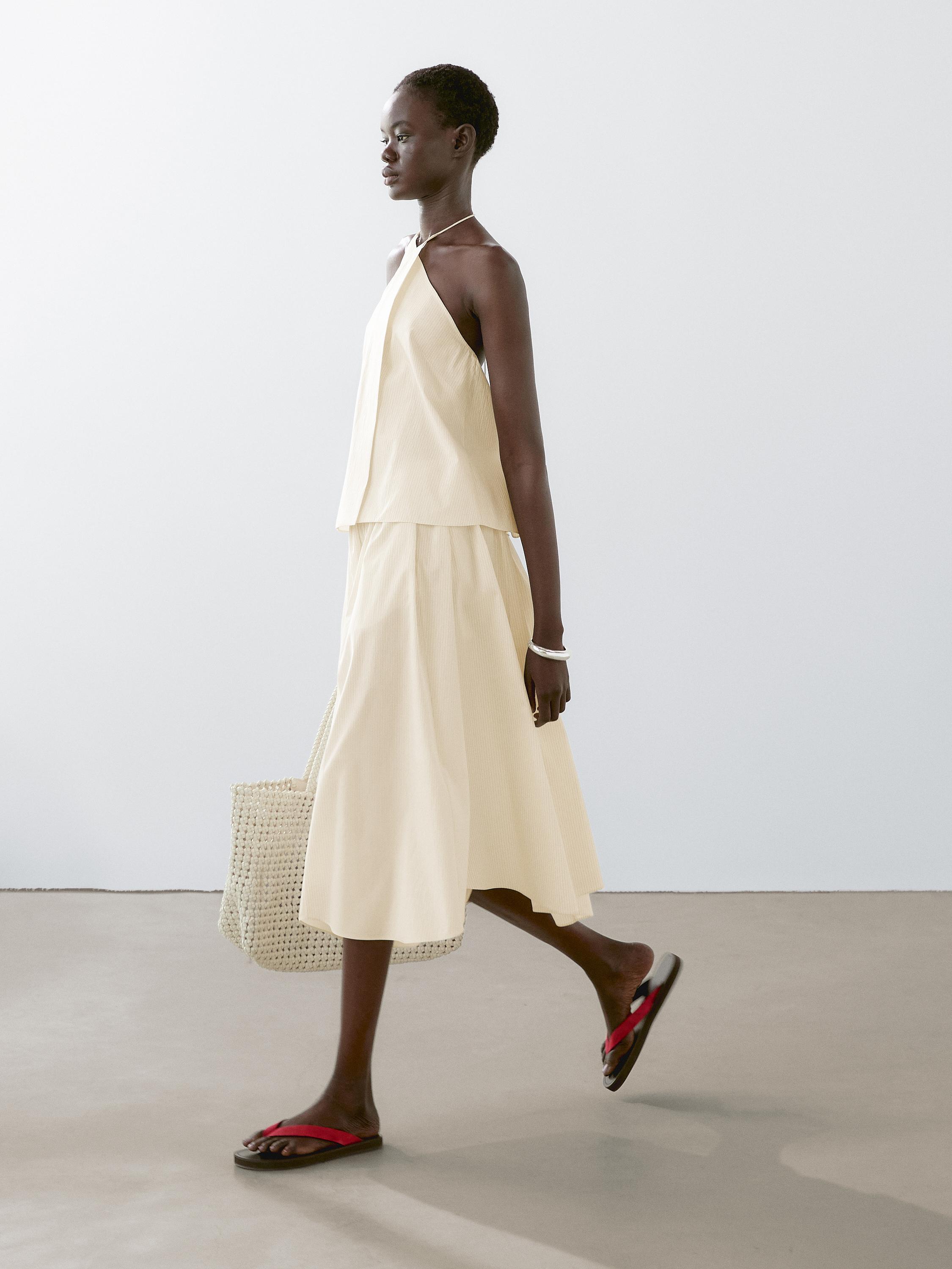 Stripe print flared midi skirt